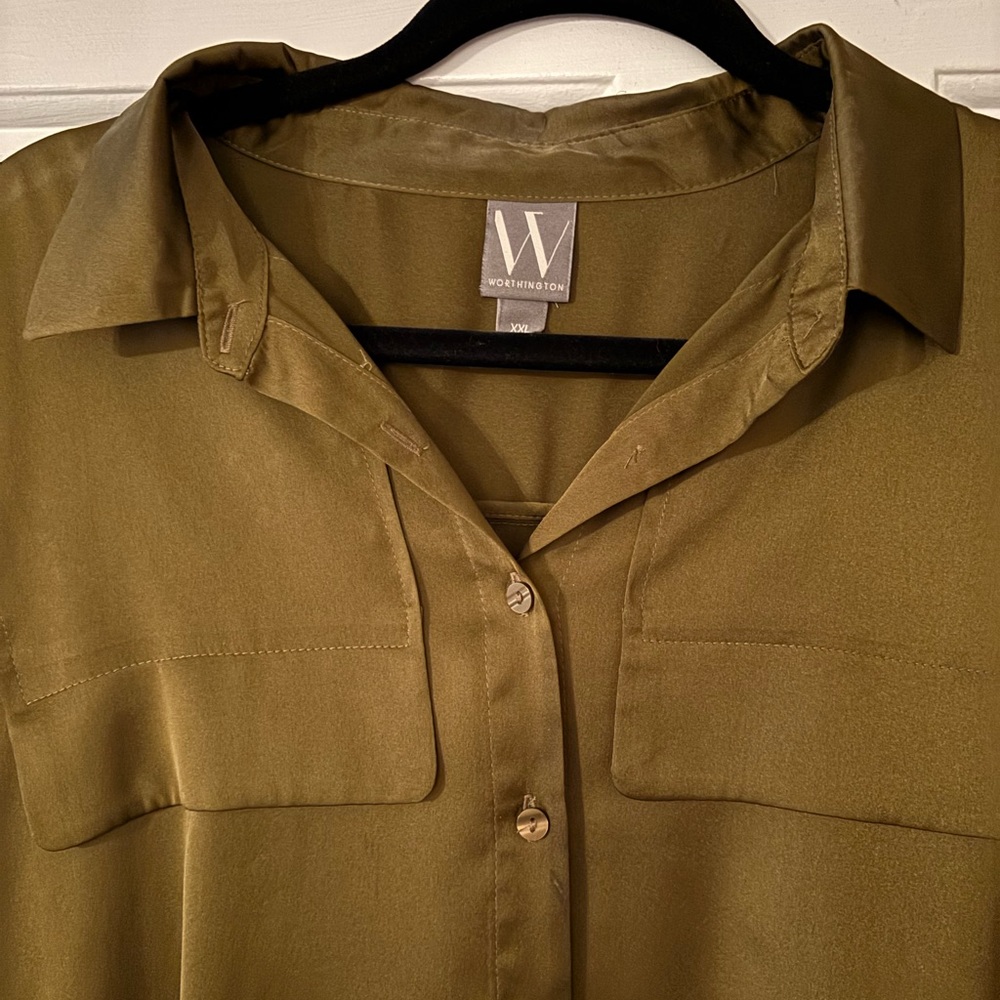 Worthington Olive Button-Down Blouse - Picture 2 of 2
